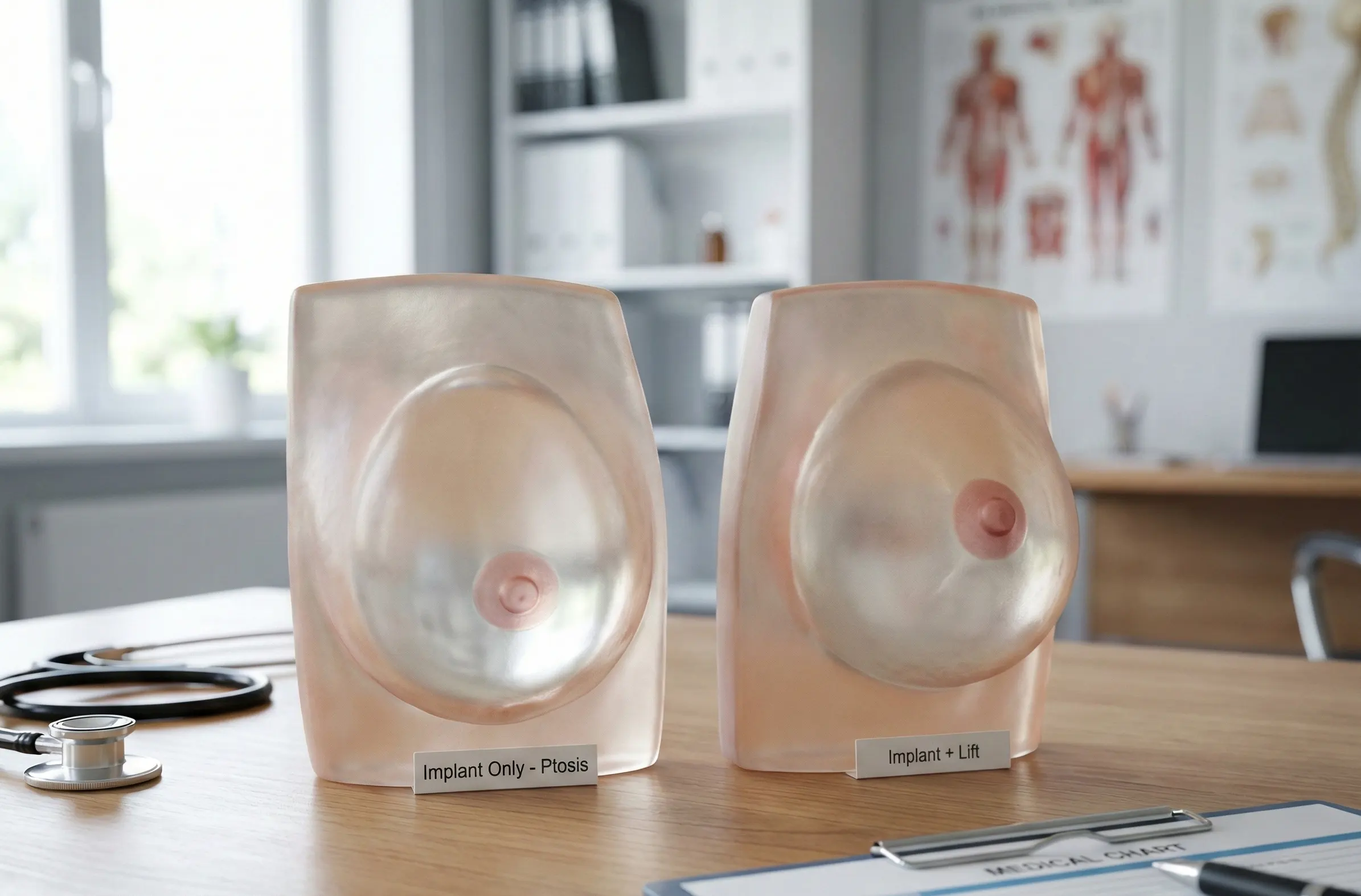breast lift vs implant 3d comparison model