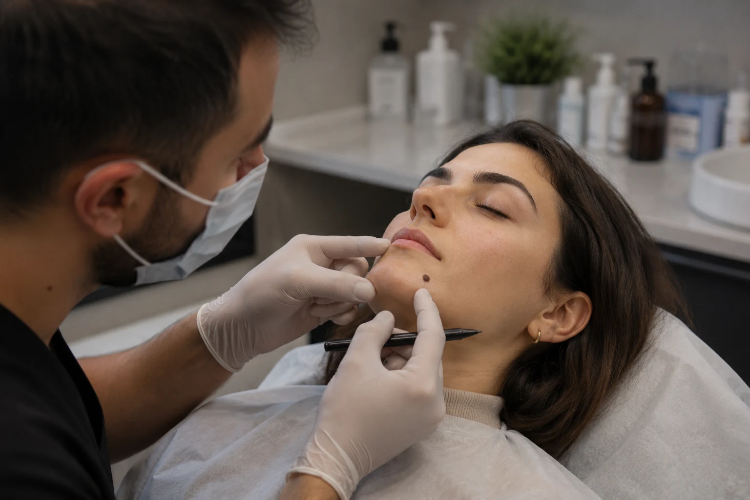Muttermal-Entfernung Gesichtsbeurteilung Beratung