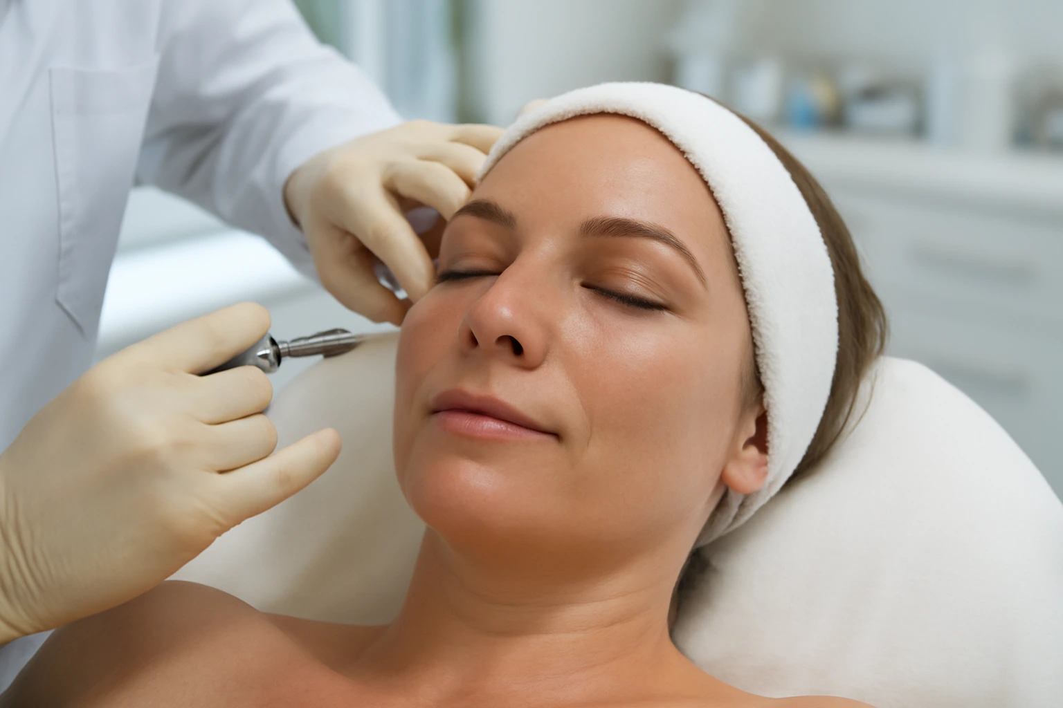 patient resting comfortably during the 8 point face lift procedure