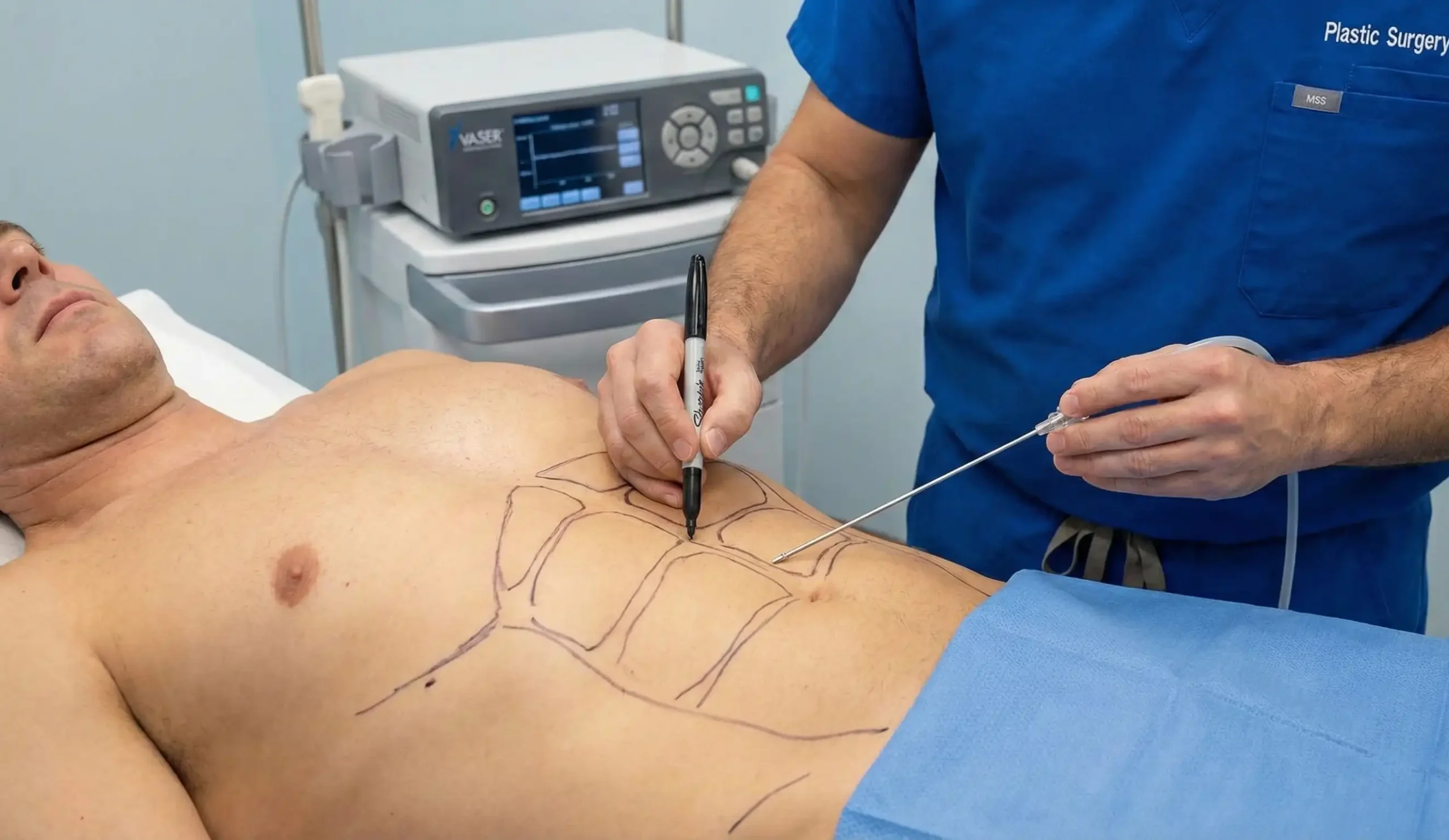 plastic surgeon performing hi def liposuction muscle etching with cannula