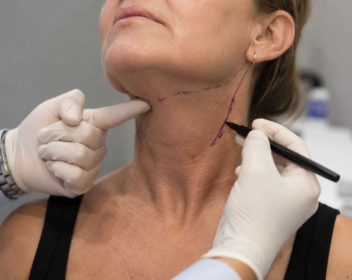 neck lift procedure focusing on neck of patient