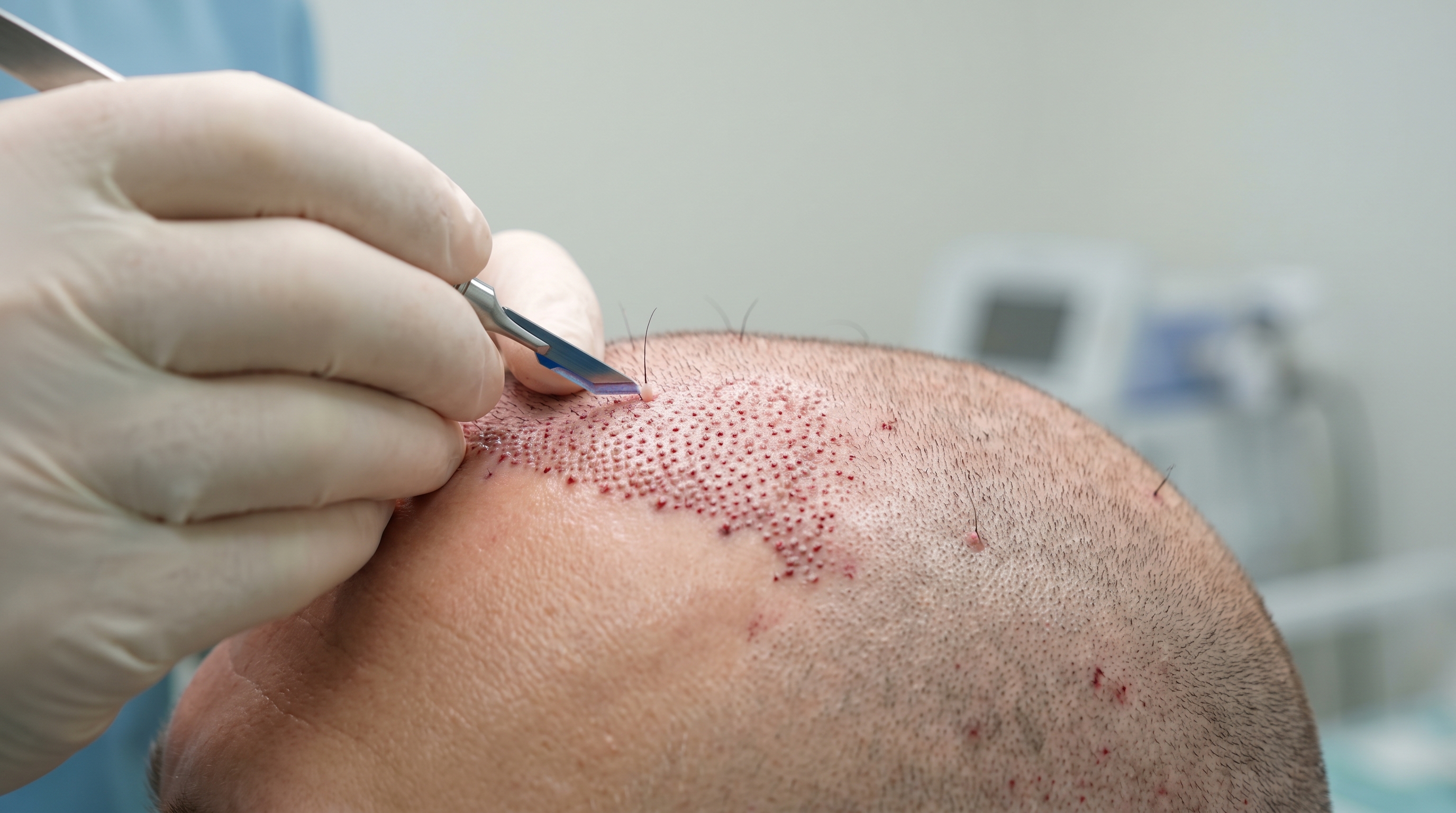 Detailed comparison of FUE hair transplantation techniques using steel and sapphire blades for recipient site creation.