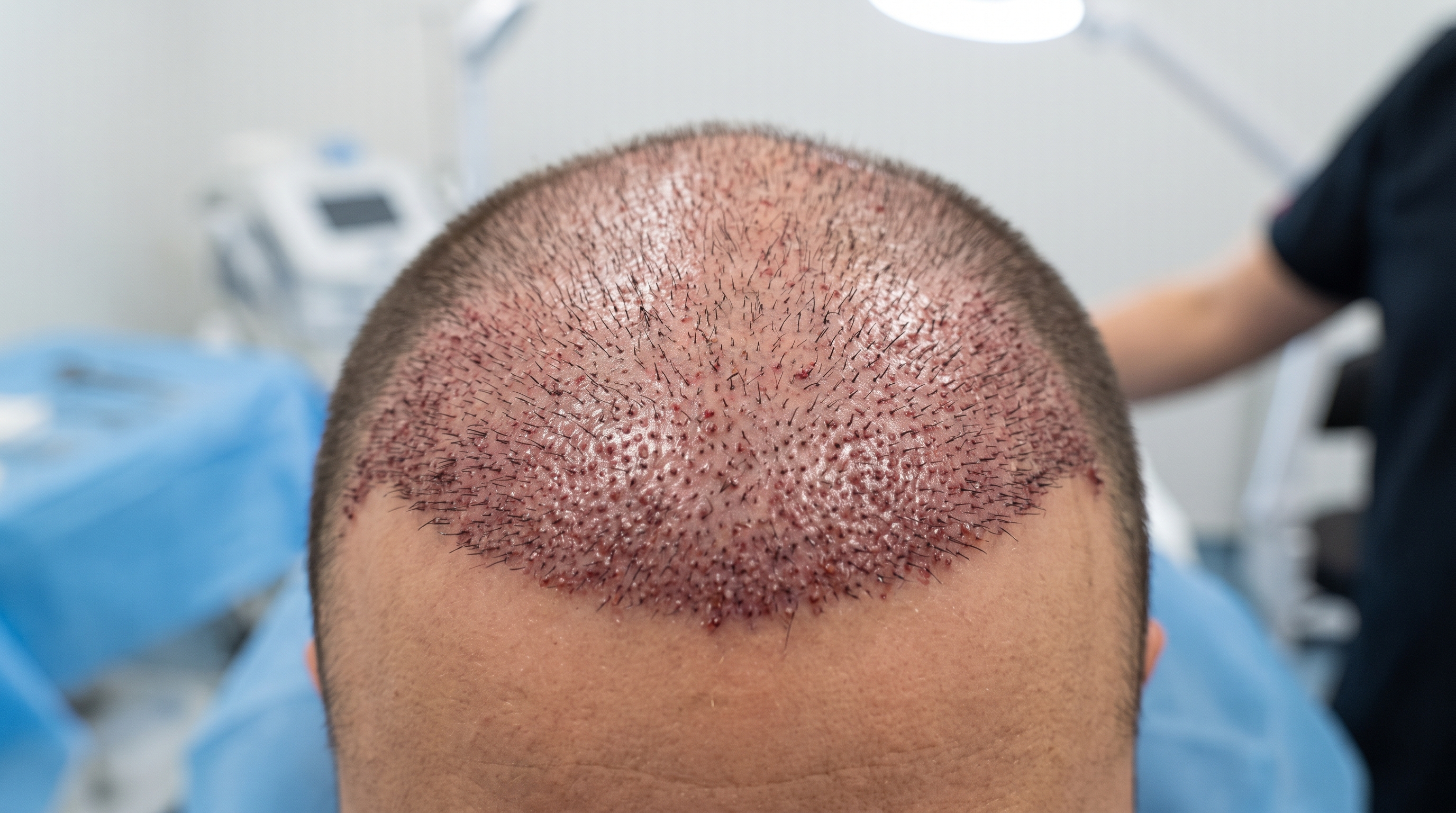 Visualizing the intricate biomechanics of hair transplantation, showing hair grafts and recipient scalp.