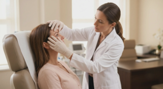 doctor examining patient forehead muscles