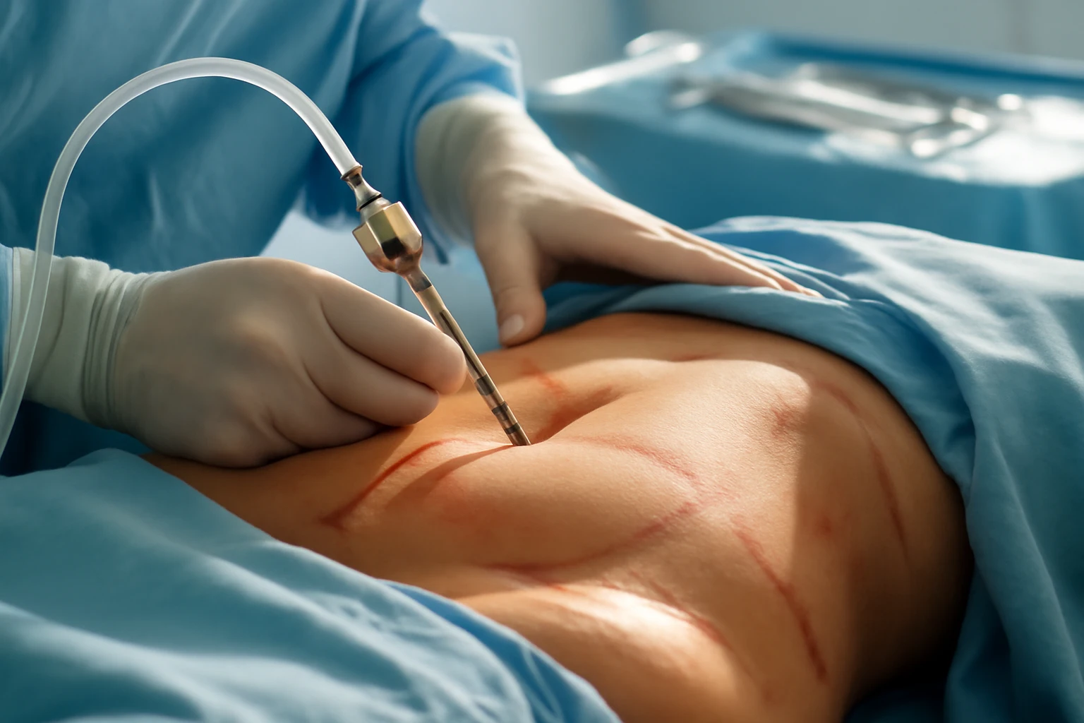 patient on the operating table during liposuction