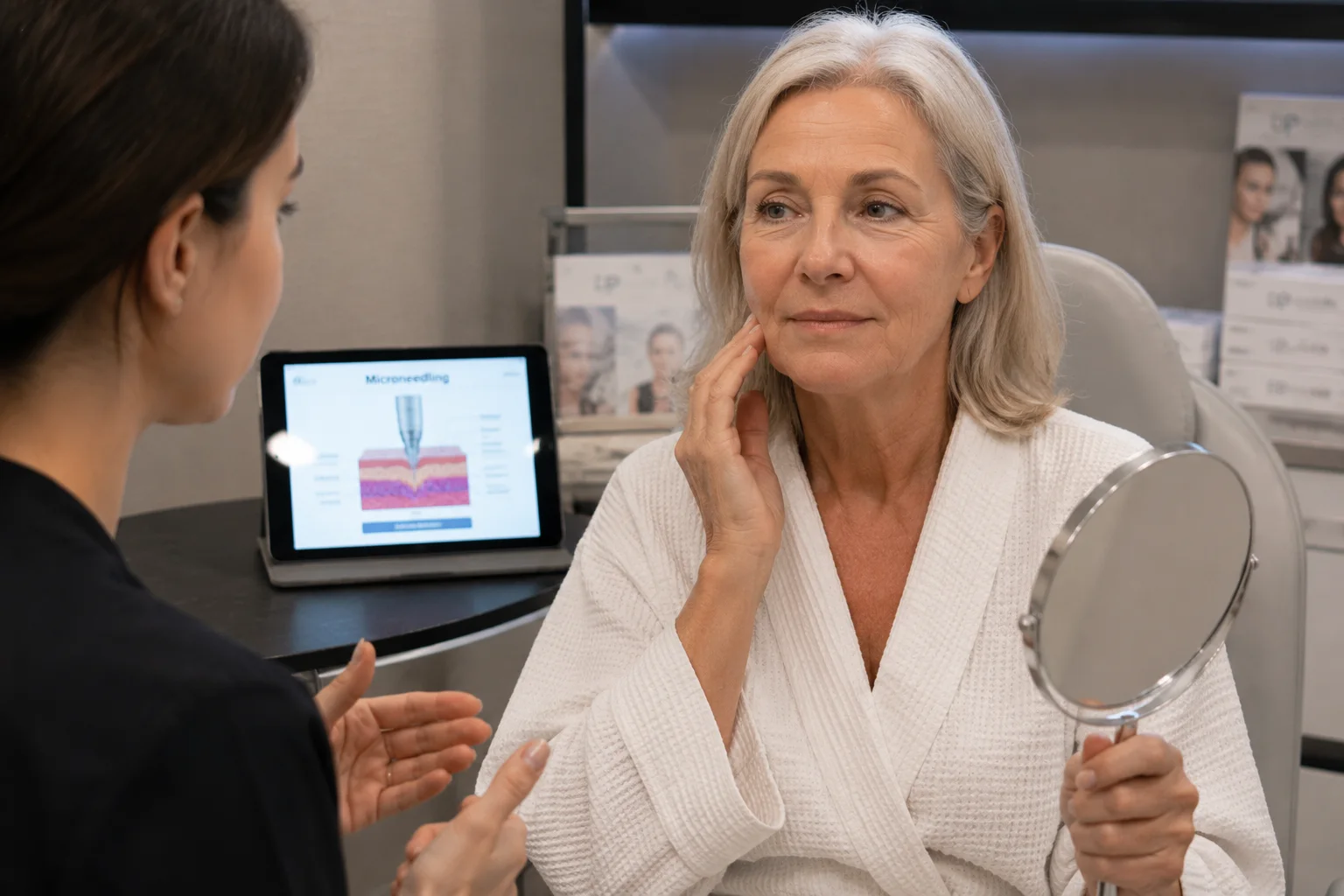microneedling procedure with 60 years old woman