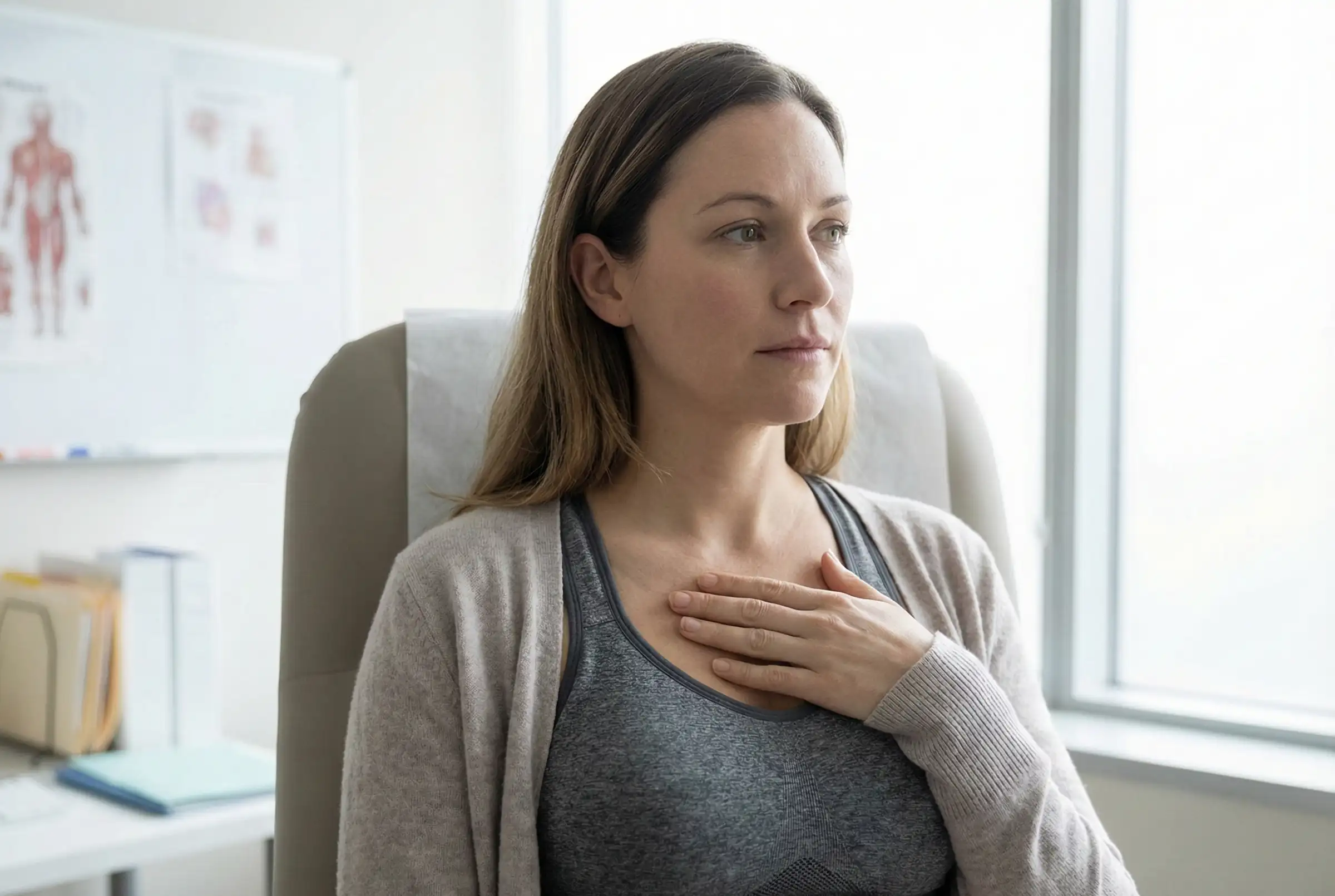 woman experiencing phantom breast pain sensation