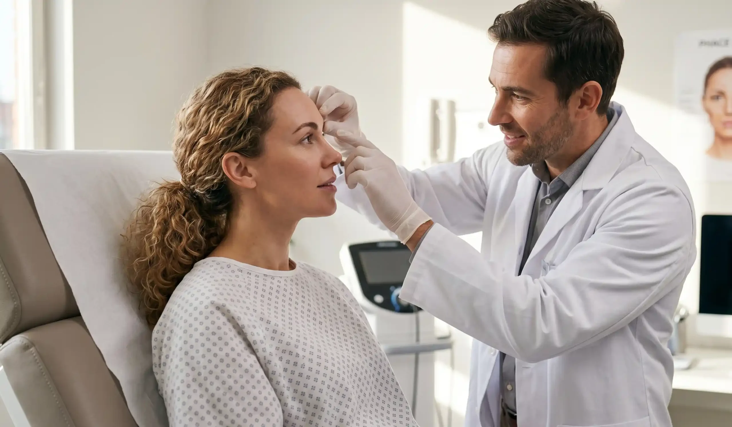 doctor checking patient face exam room realistic