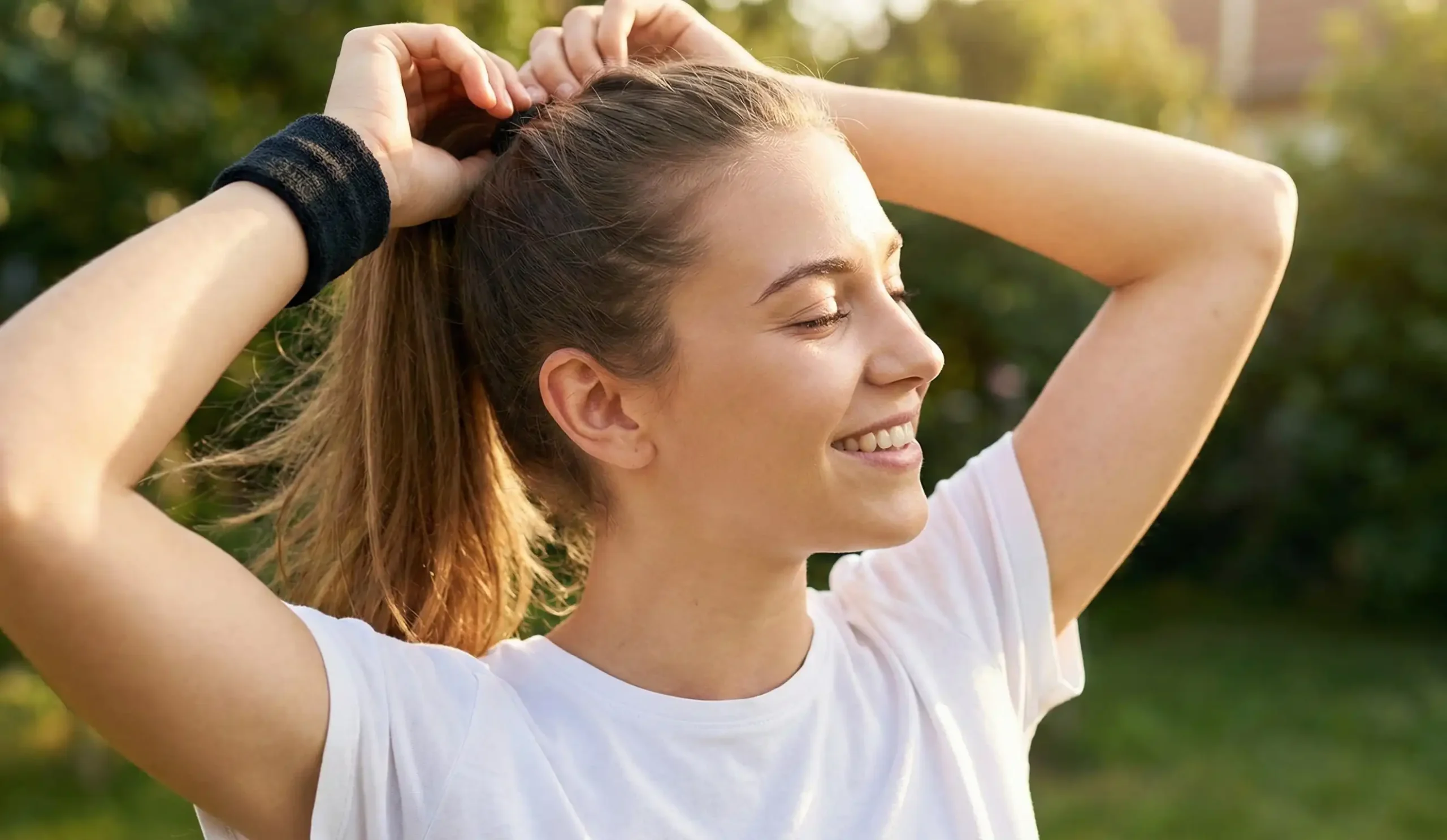 woman tying ponytail recovery milestone