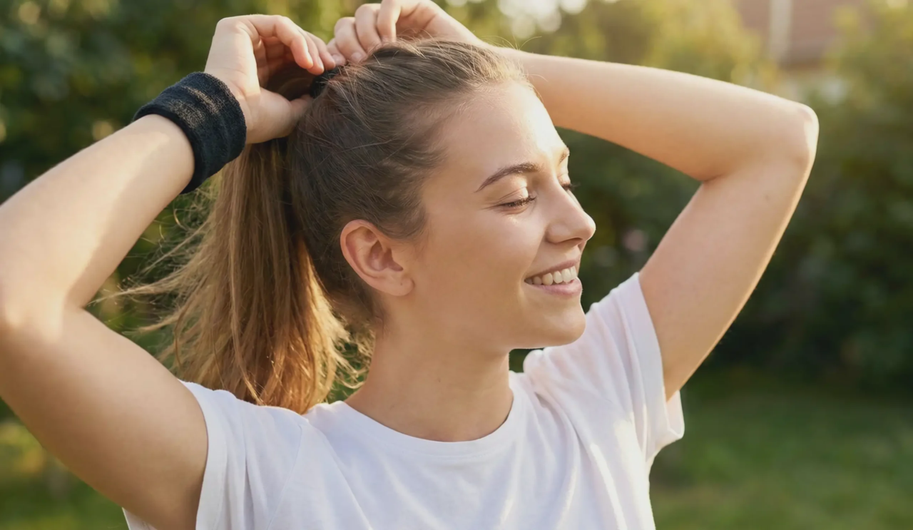 woman tying ponytail recovery milestone