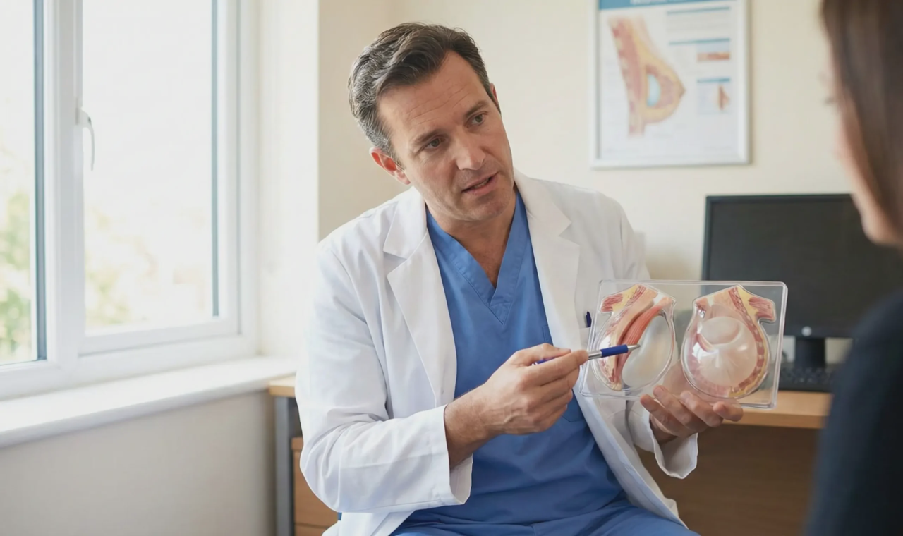 surgeon demonstrating implant displacement model