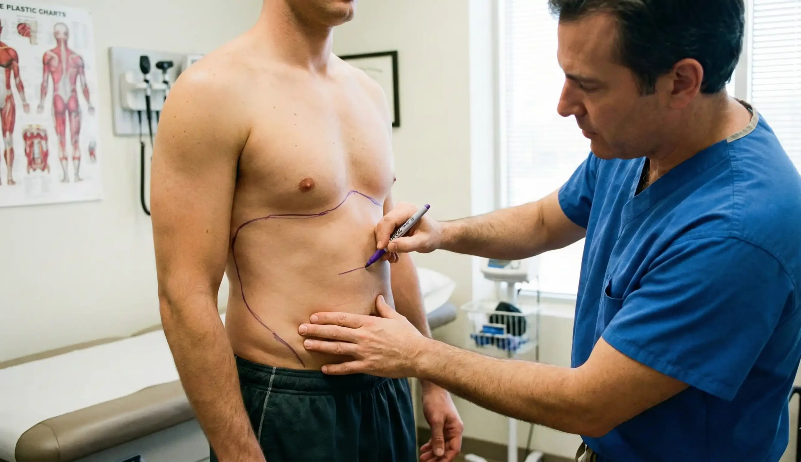 surgeon marking male torso v taper