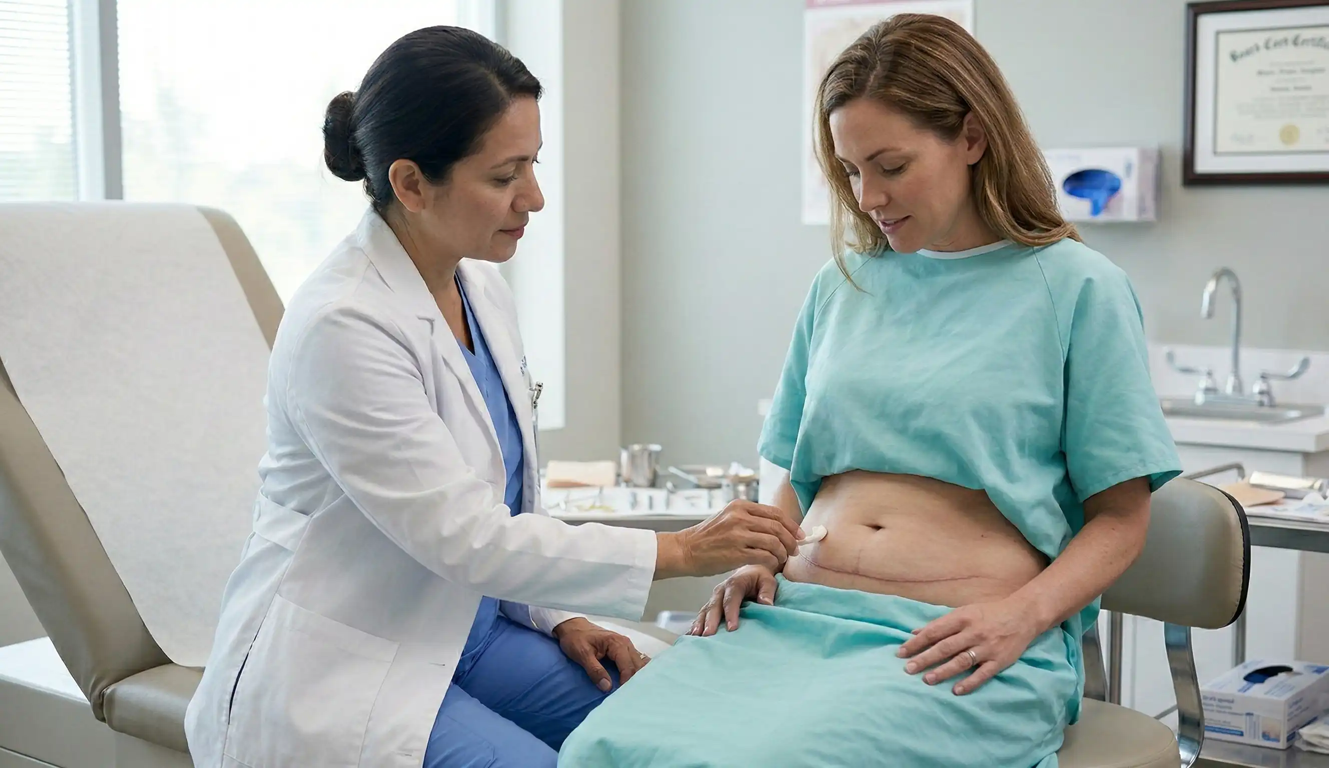 clinical examination of abdominoplasty scar