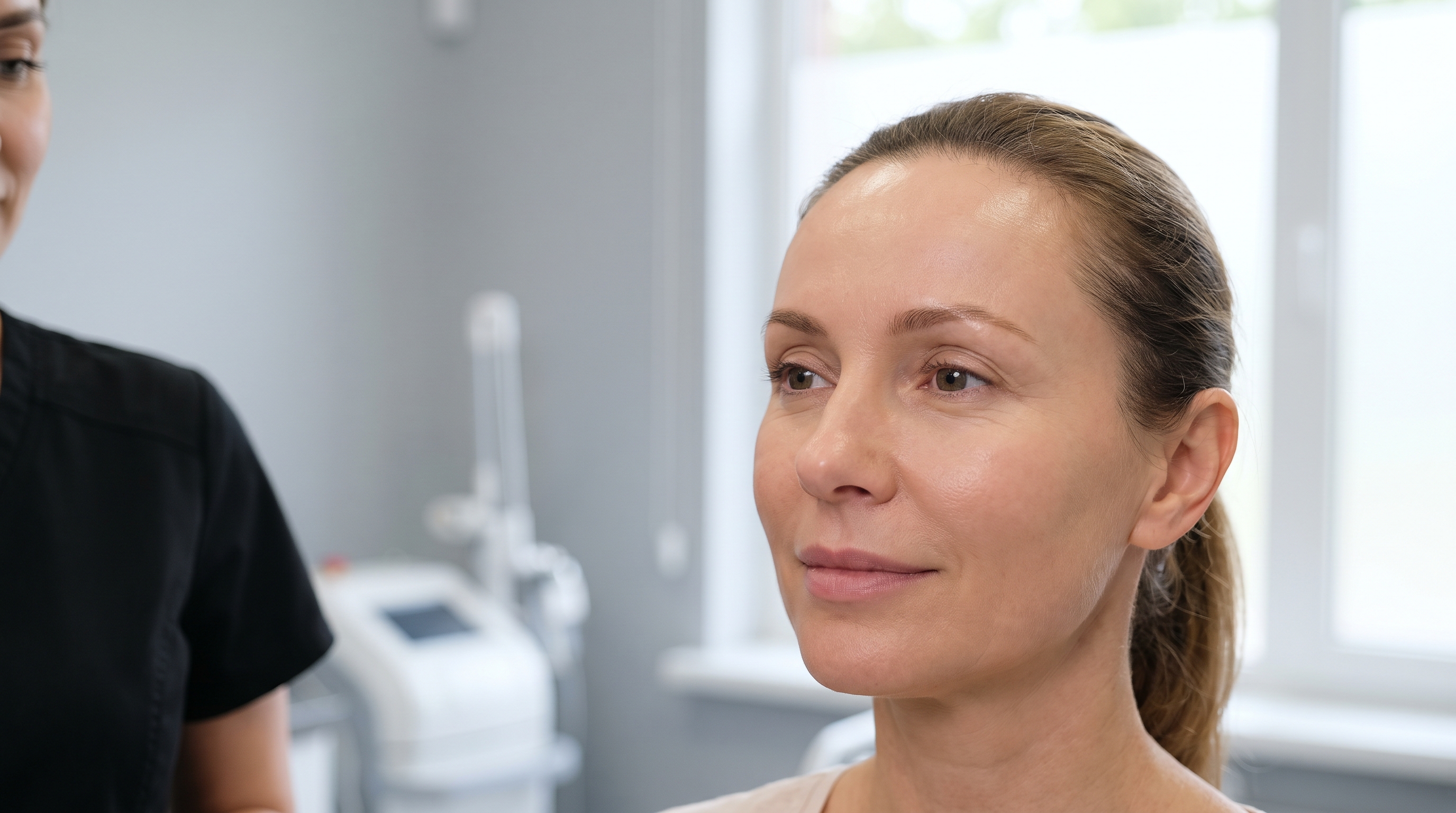 Natural brow lift results on a patient's face after Botox treatment.