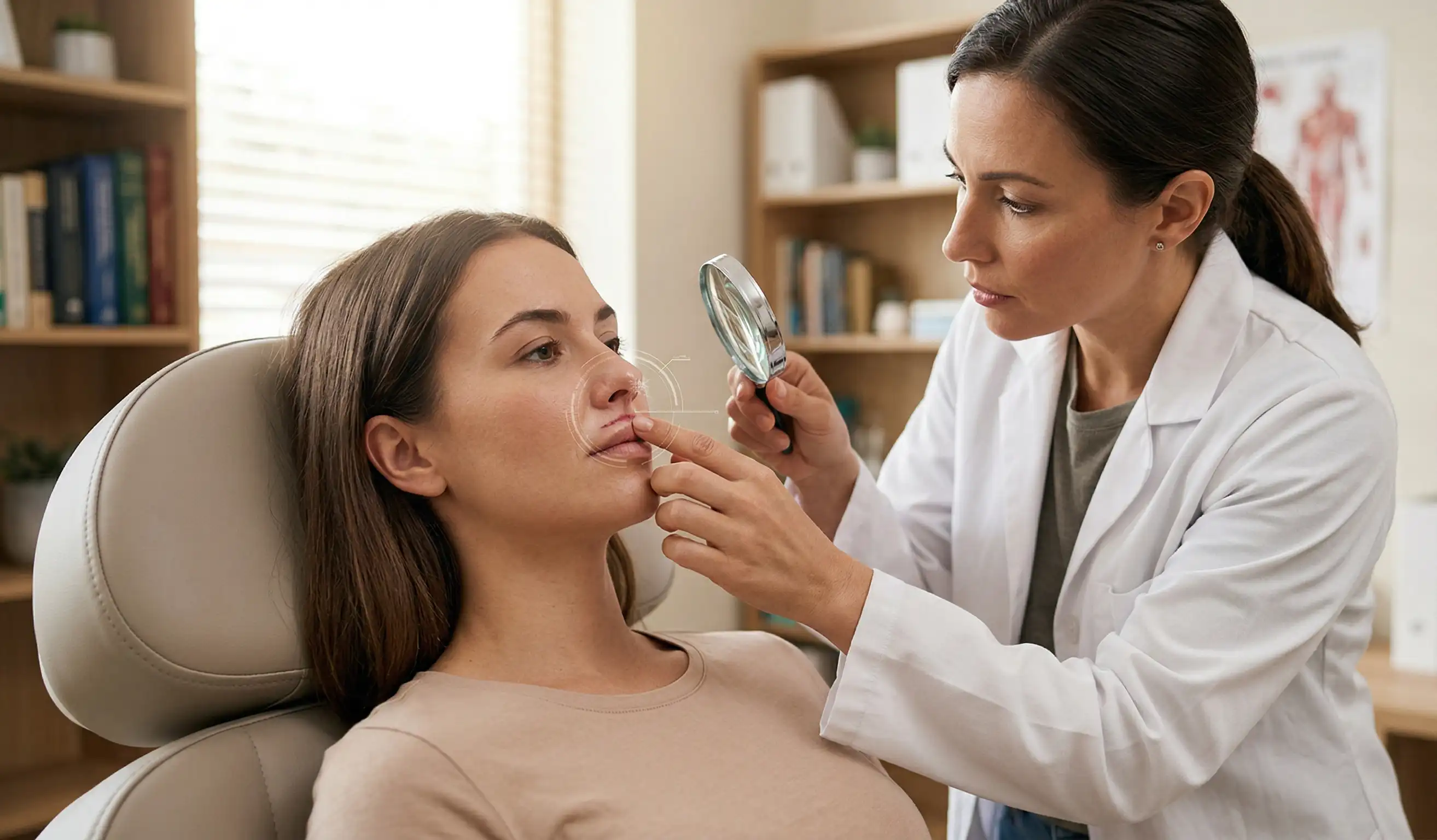 lip lift clinic doctor examining scar