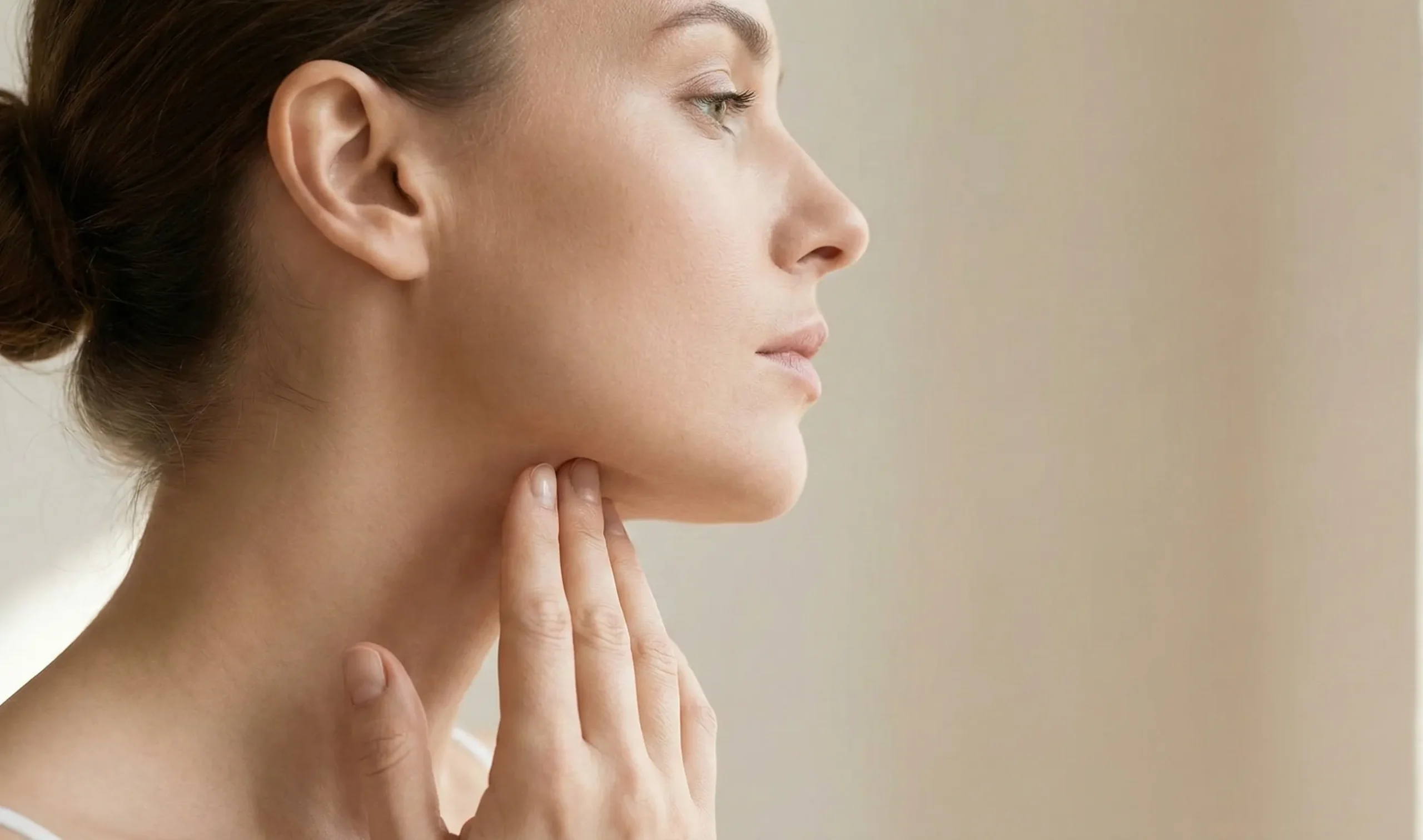 woman touching jawline profile view