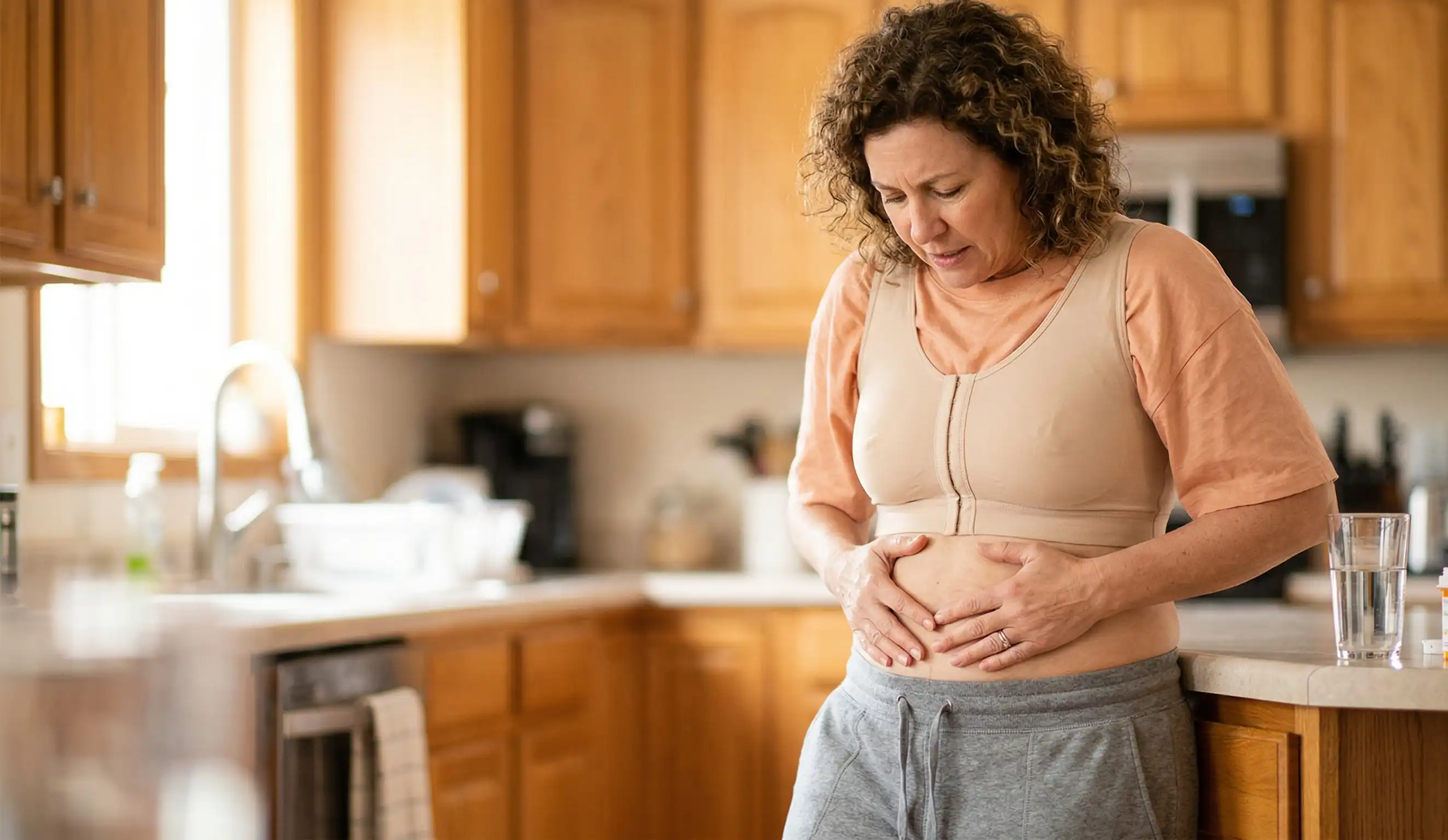 woman recovering from tummy tuck difficult day