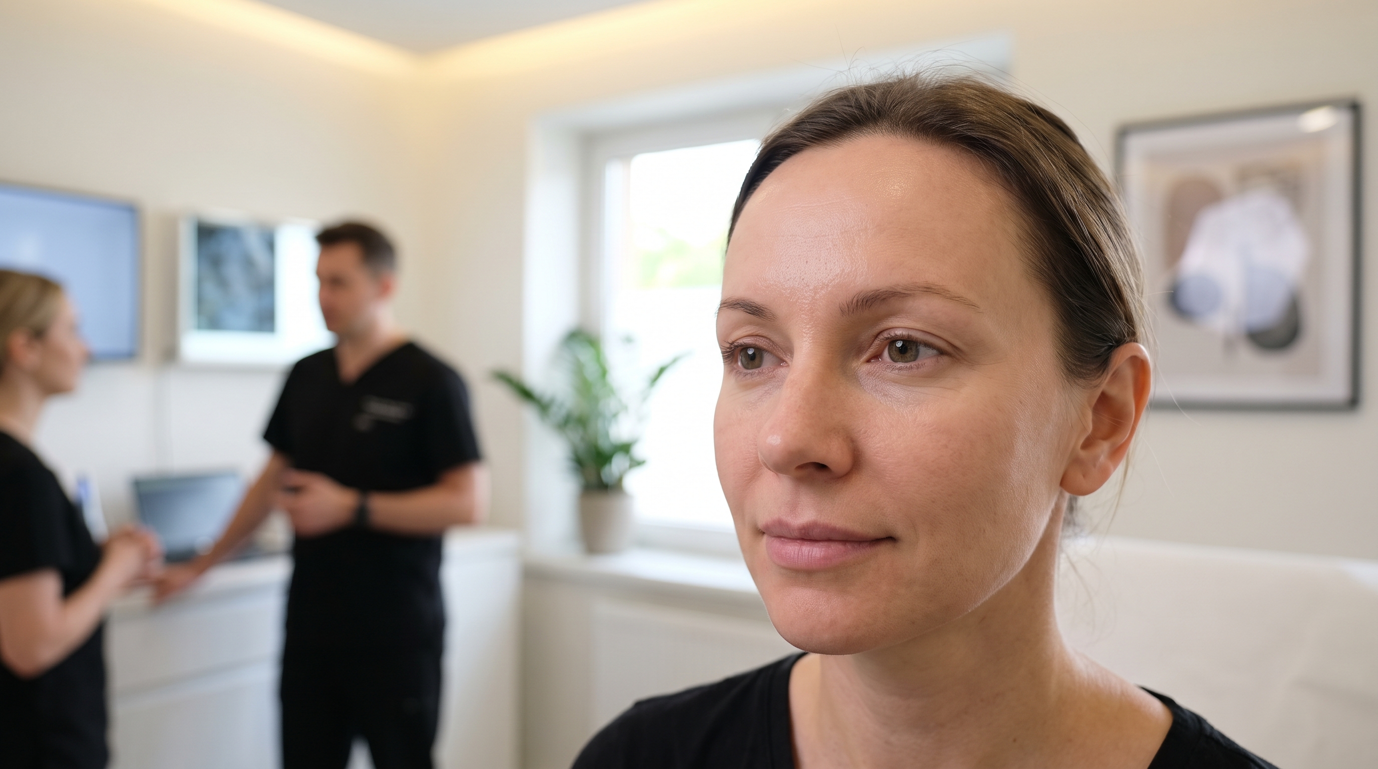 Close-up of a forehead after Botox, showing a subtle and natural brow lift.