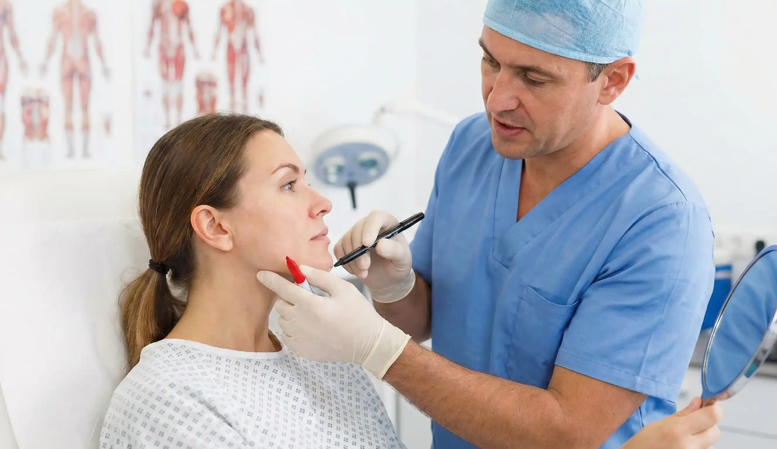 plastic surgeon consultation female patient clean face