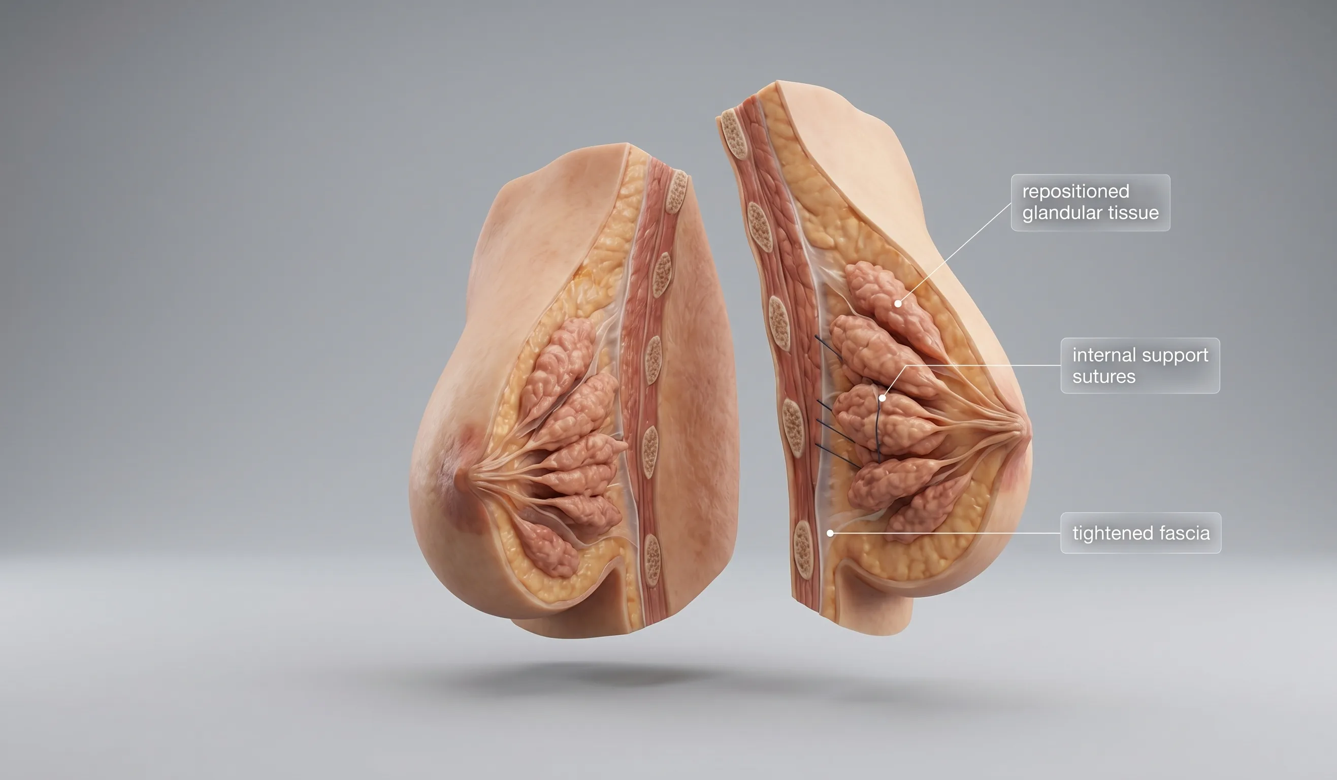 anatomical model showing breast lift procedure