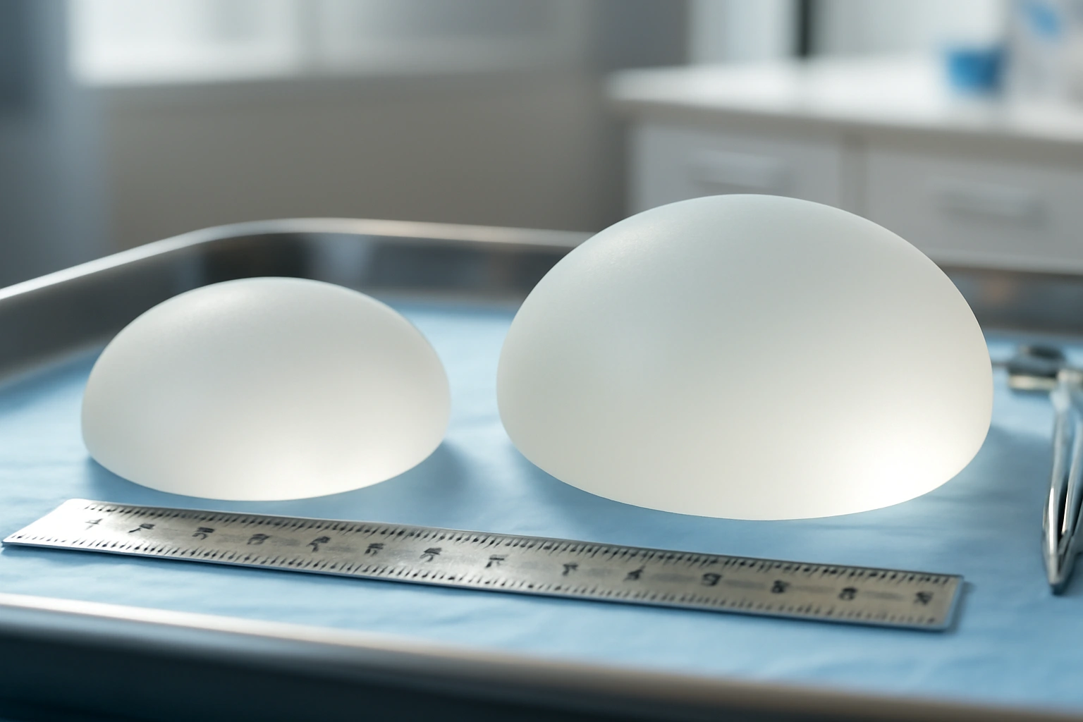 two breast implants of different sizes