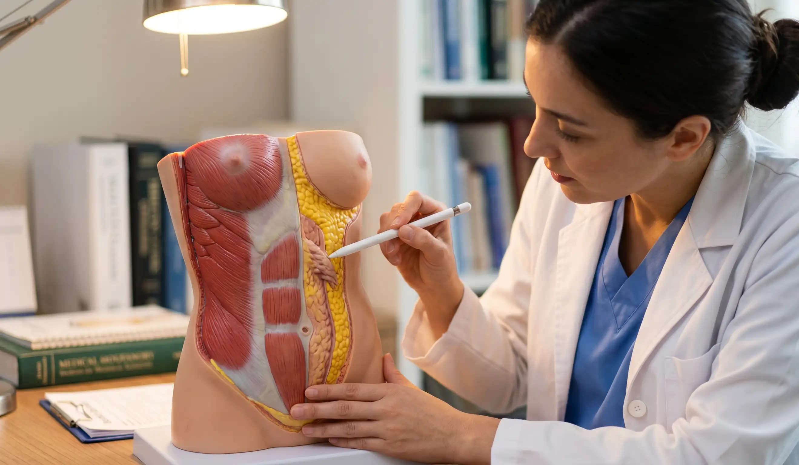 anatomical abdominal liposuction model pointing