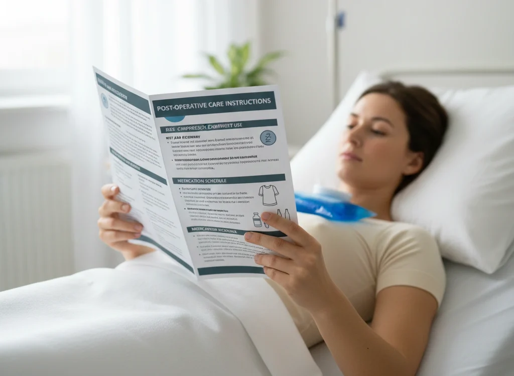 patient reviewing postoperative care instructions