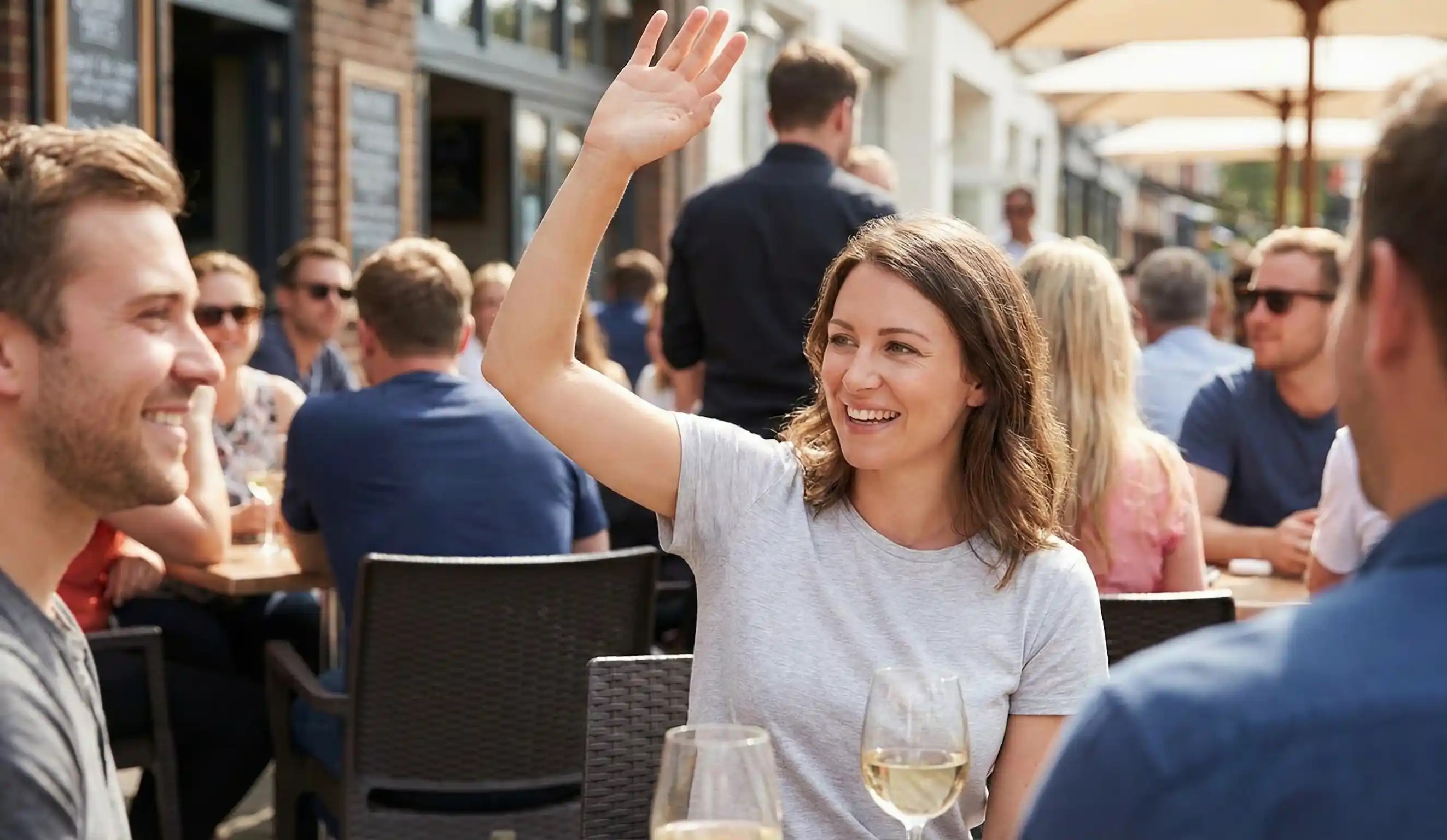 person raising arm grey shirt sweat free confidence