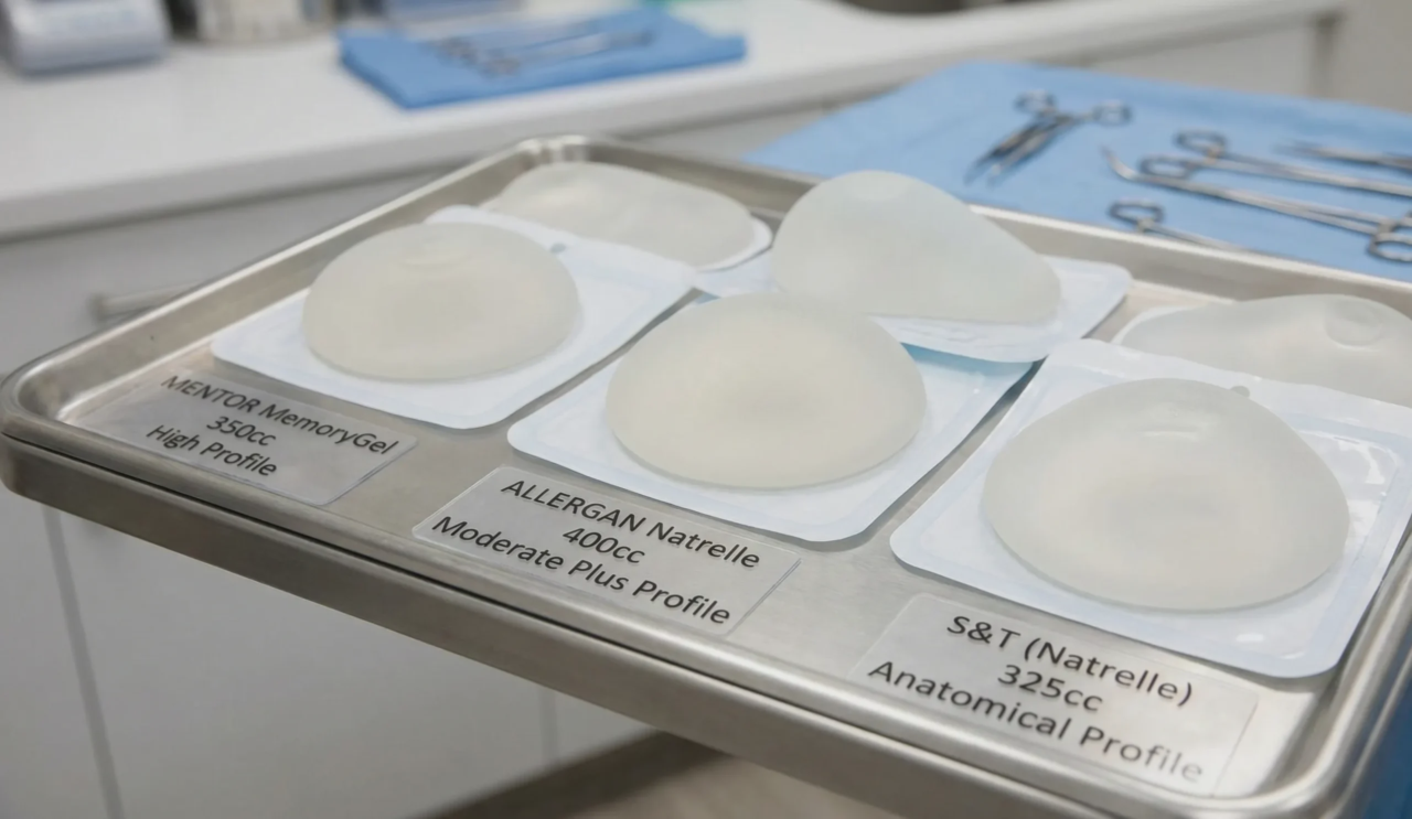 silicone breast implant brands on sterile tray