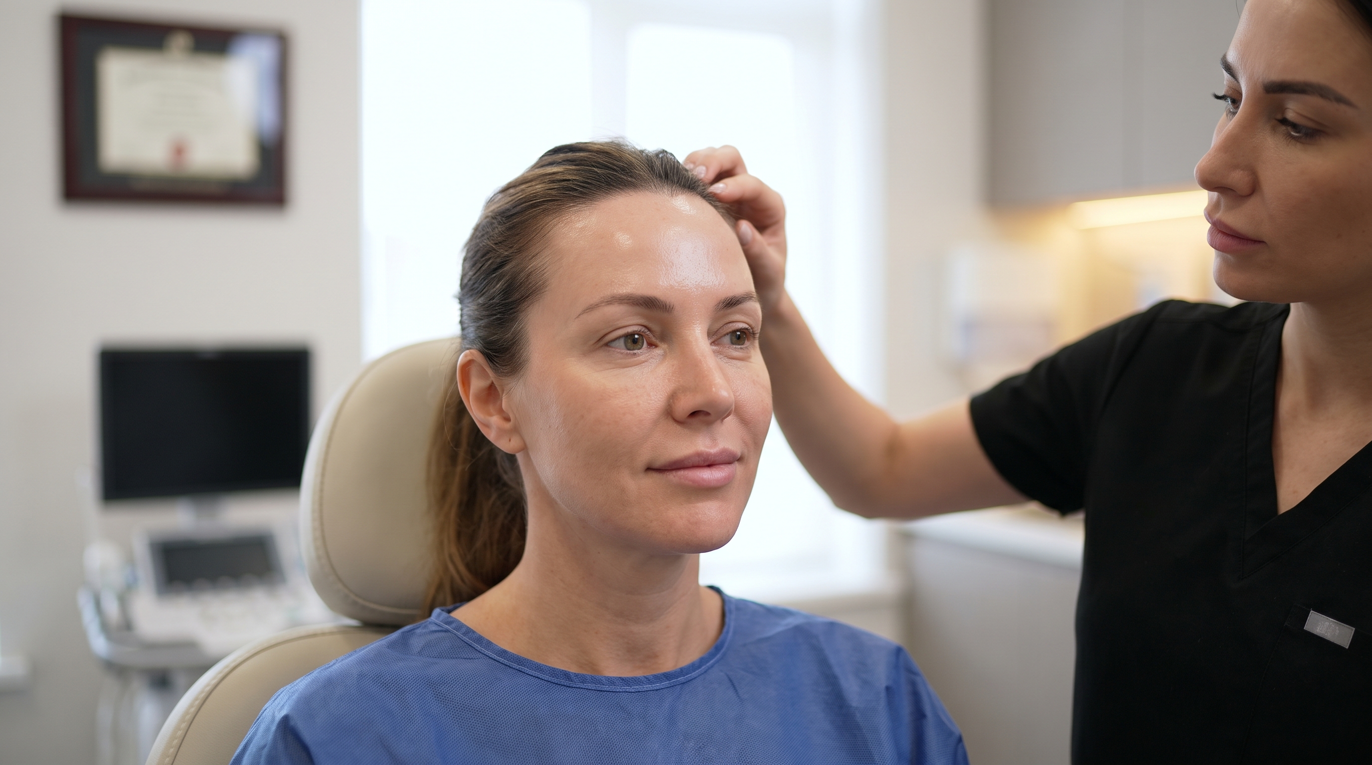 A patient's face showing typical post-operative swelling after a facelift.