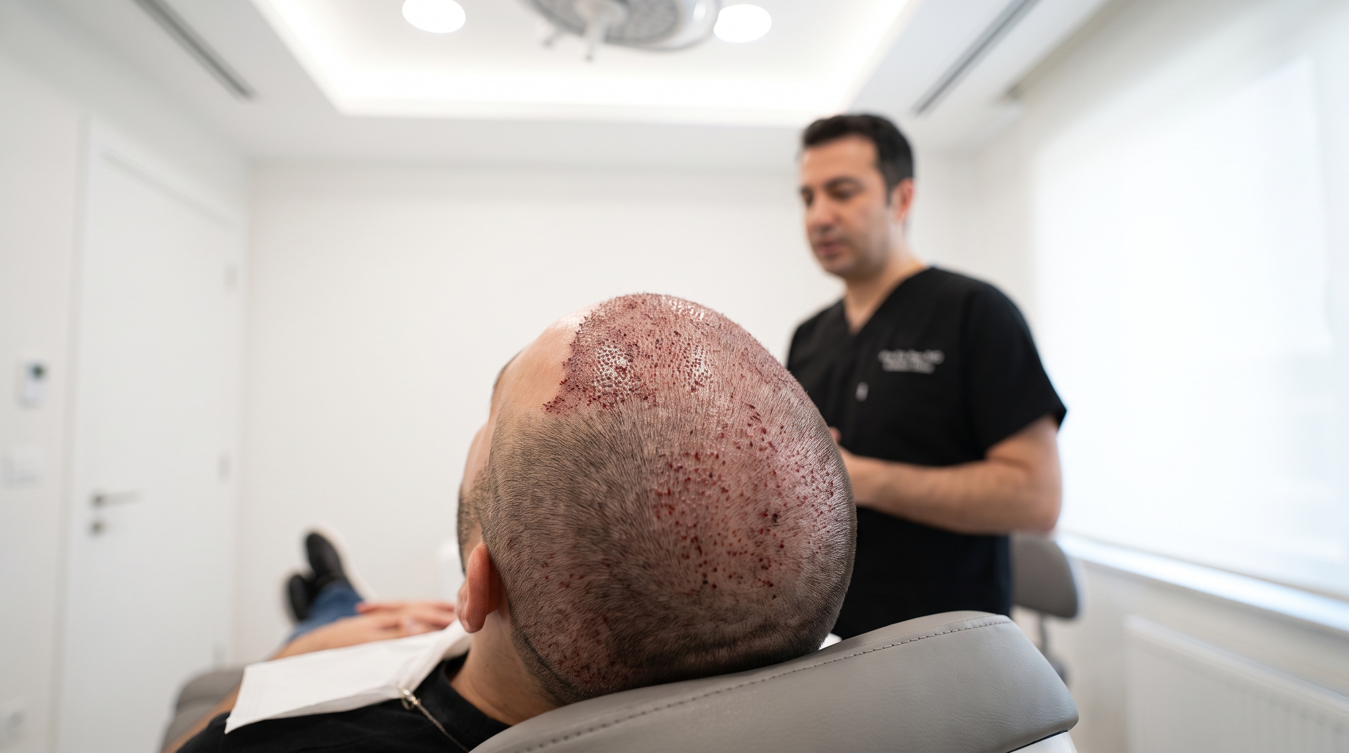 Sapphire blade FUE hair transplant for precise graft placement, promoting faster healing and reduced inflammation.