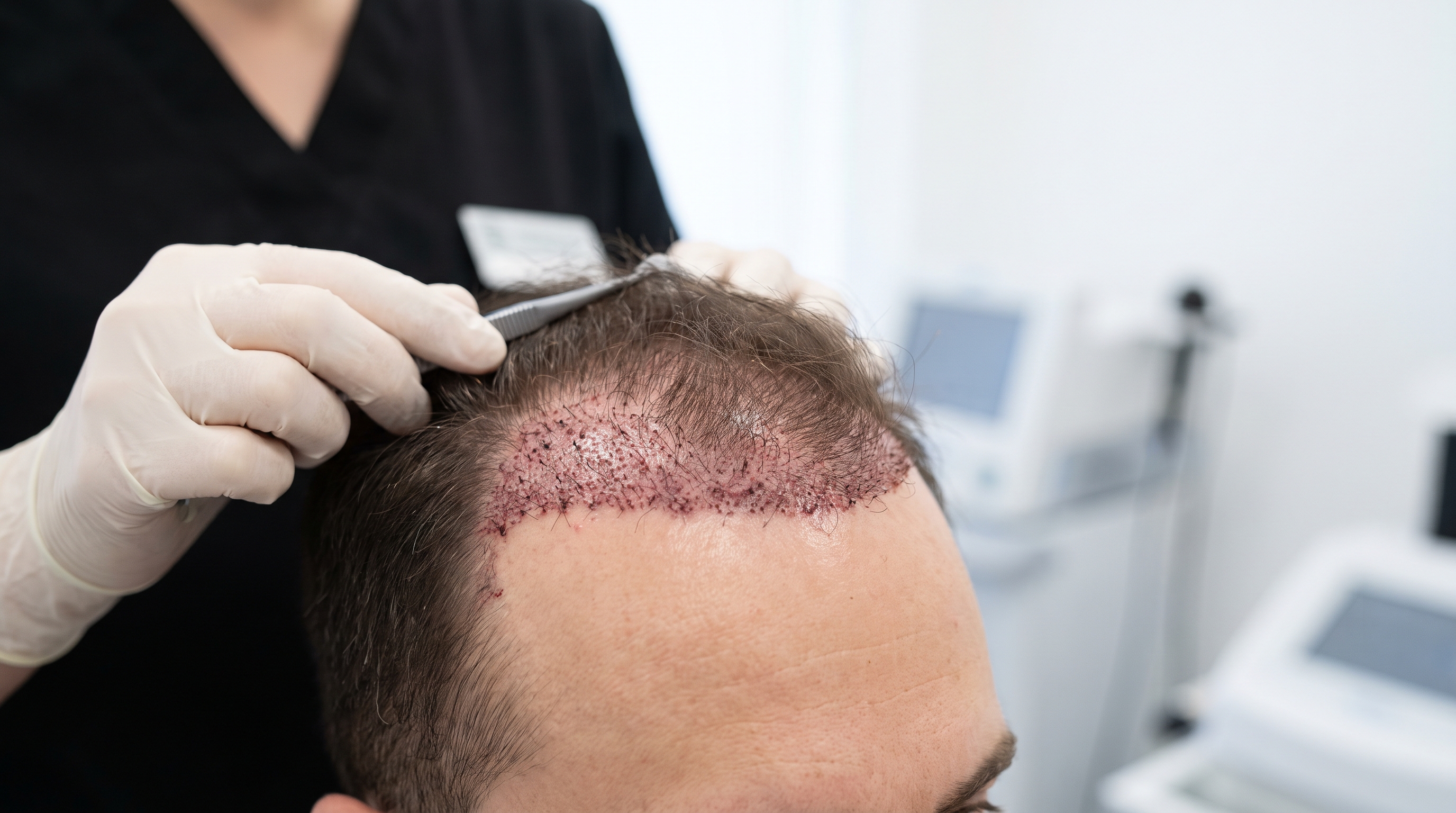 Scalp with thinning hair, highlighting the need for expert surgical planning to ensure a lasting, natural hairline.