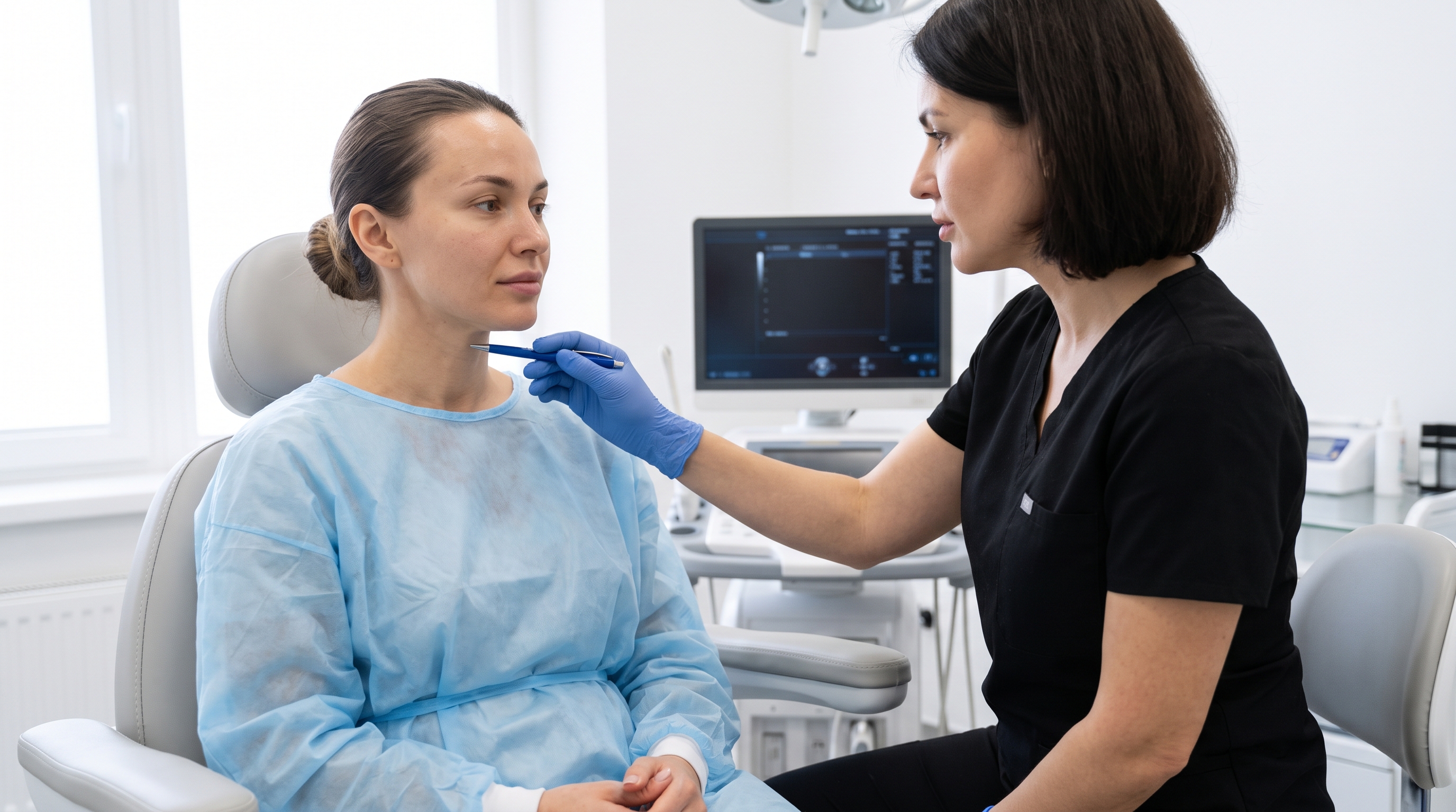 Patient's neck, the focus area for a minimally invasive neck tightening procedure.