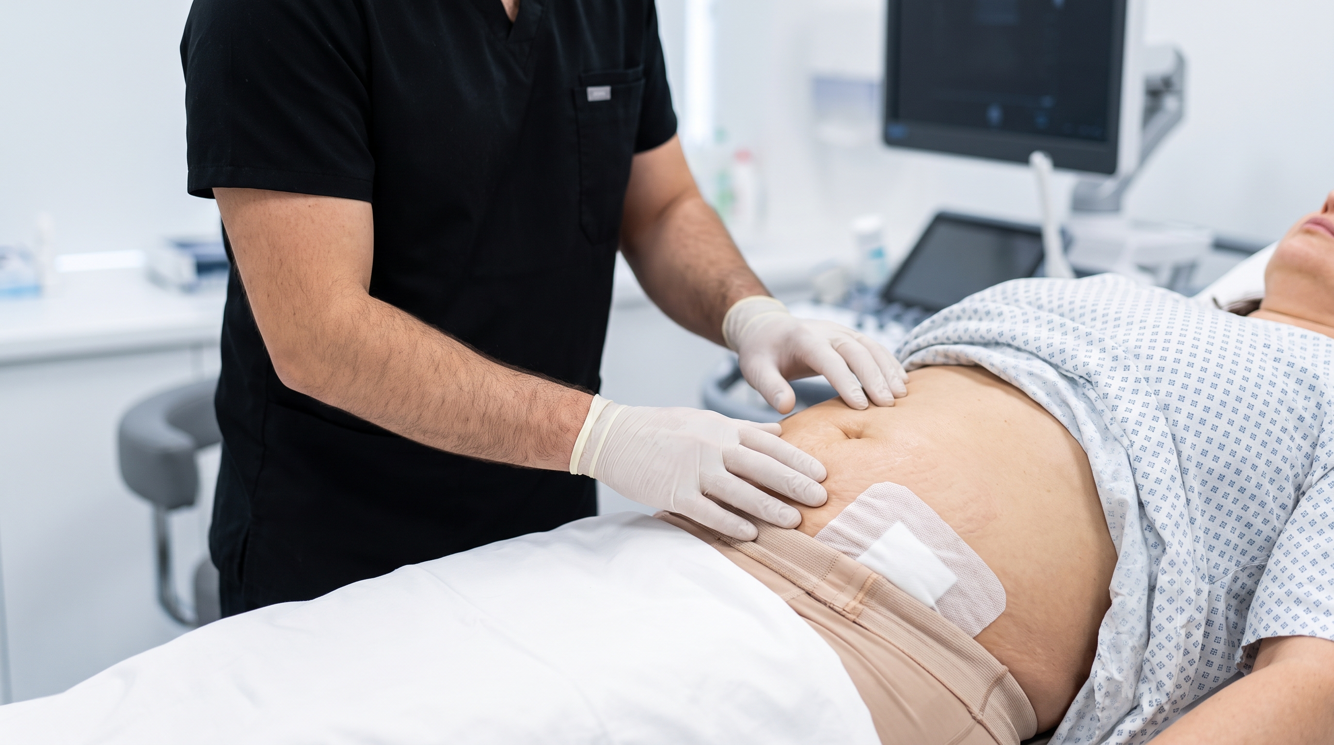 Detailed view of a flat and toned abdomen with enhanced muscle definition after a tummy tuck.