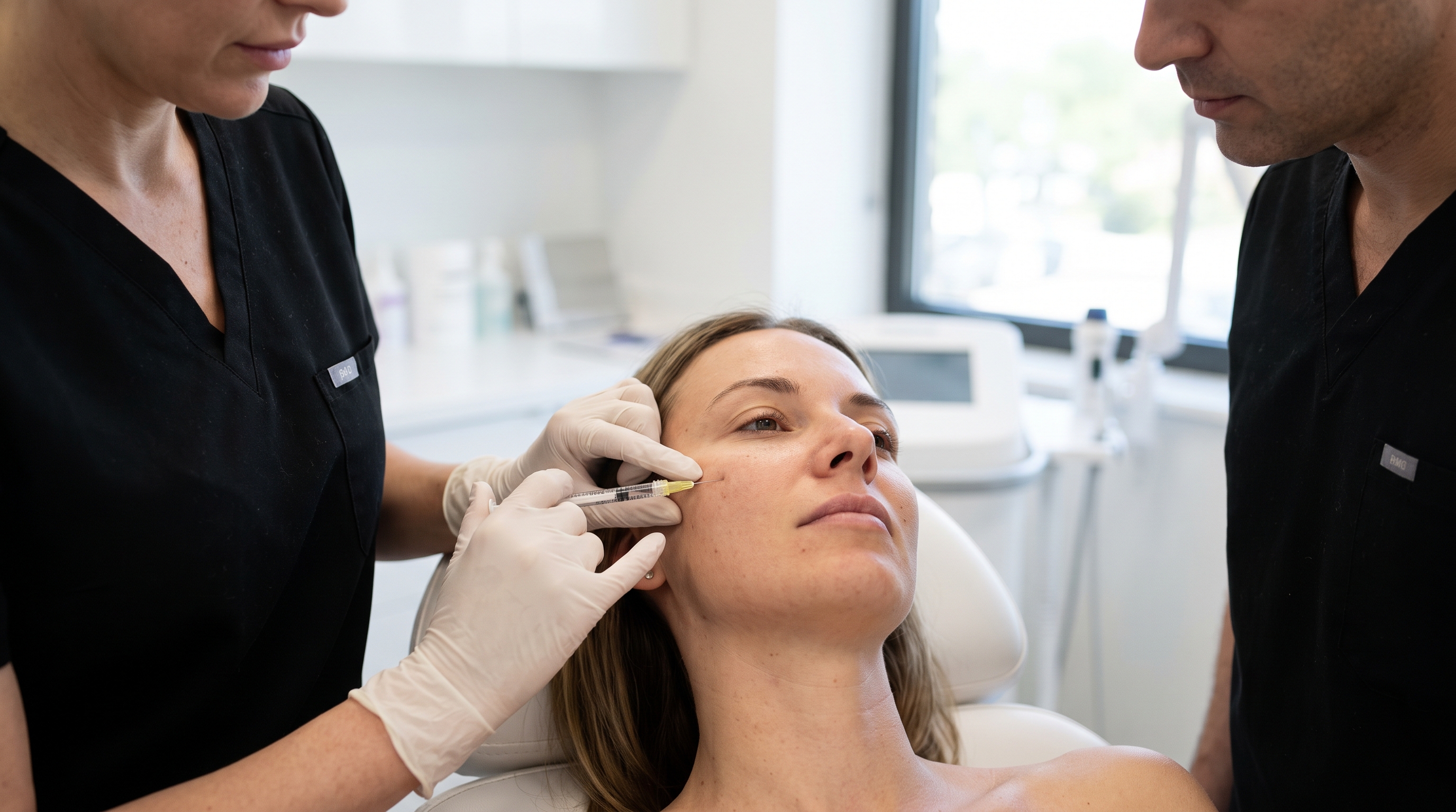 Precise dermal filler injection on the face to enhance contours and reduce lines naturally.